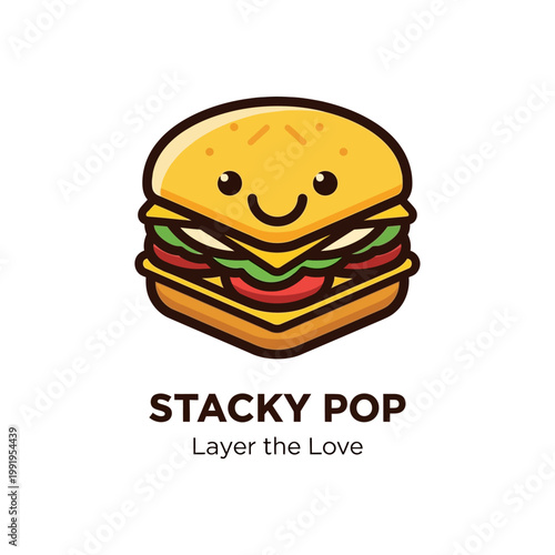 Smiling Cartoon Burger with Face.
