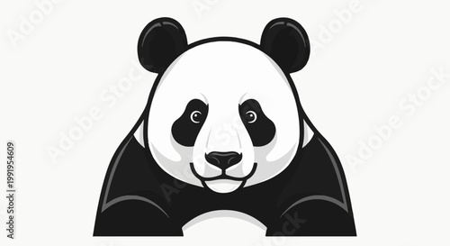 A cartoon panda face with black eyes, ears, and body, set against a white background