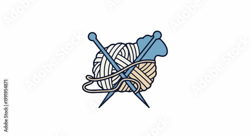 A cartoon sheep formed from yarn and knitting needles