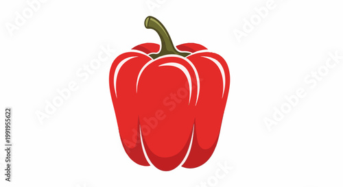 A bright red bell pepper with a green stem, rendered in a simple, illustrative style