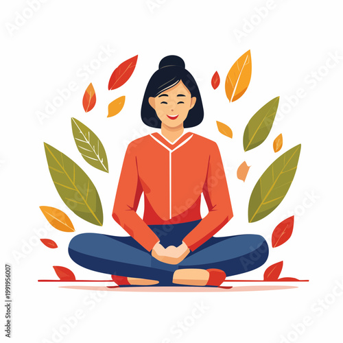 座って休憩する人物のフラットイラスト