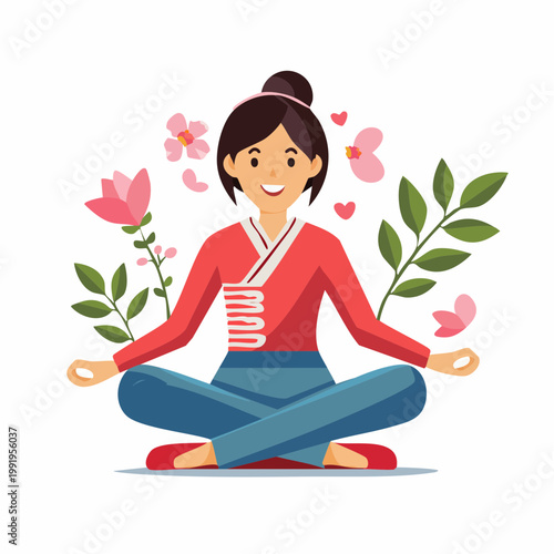 座って休憩する人物のフラットイラスト