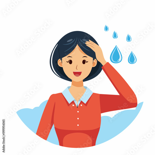 大量に汗をかく人物のフラットイラスト（熱中症）