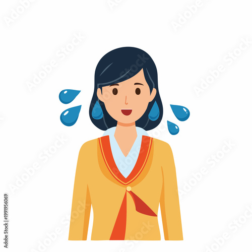 大量に汗をかく人物のフラットイラスト（熱中症）