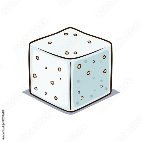 Hand Drawn Sugar Cube with Small Pores Isolated on White