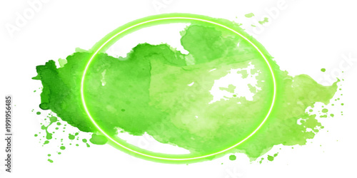 A fresh green planet earth globe icon rests against an abstract green background with water drops symbolizing a global ecology concept where nature and environmental leaves protect our world