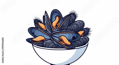 A bowl filled with an abundant portion of delicious, opened blue mussels