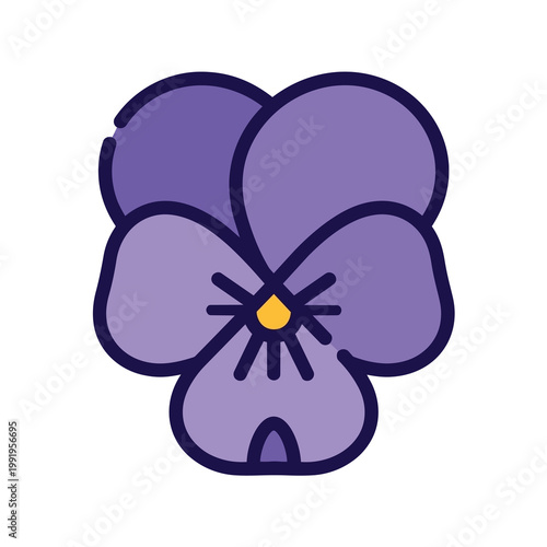 A stylized flat icon illustration of a purple pansy flower.