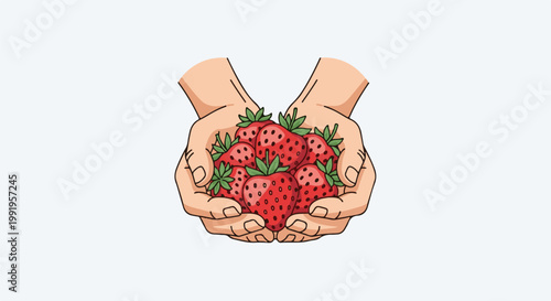 A bunch of juicy red strawberries cupped in two open hands