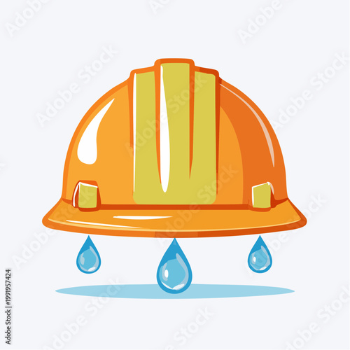 汗をかいた作業用ヘルメットのフラットイラスト（猛暑・熱中症）