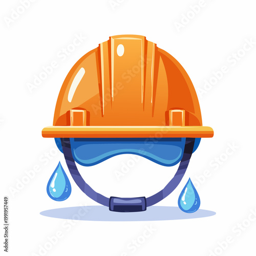 汗をかいた作業用ヘルメットのフラットイラスト（猛暑・熱中症）
