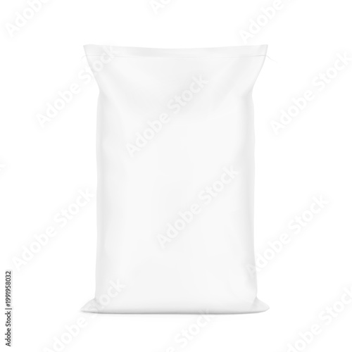 Woven sack bag mockup for chemical products and etc. High realistic. Vector illustration isolated on white background. Ready for use in presentation, promo, advertising. Scalable without lose quality.