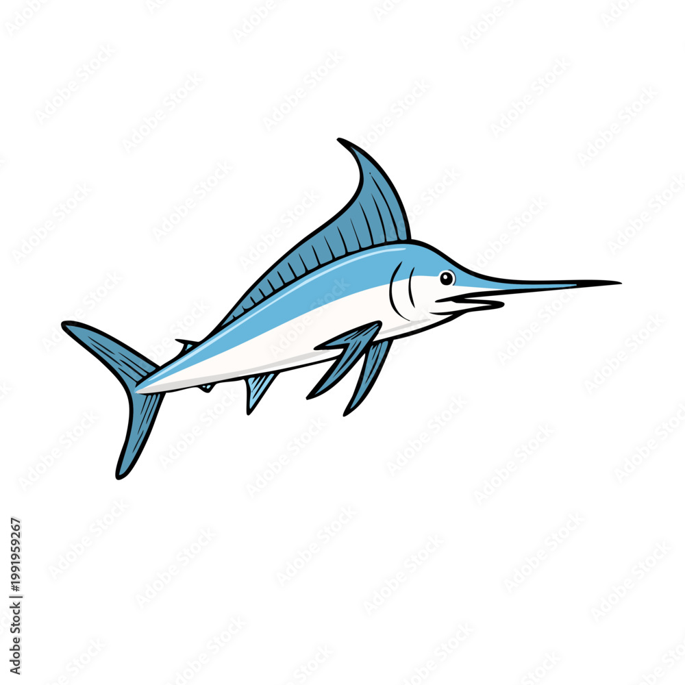 Obraz premium Stylized Blue Marlin Illustration with Prominent Dorsal Fin and Sword