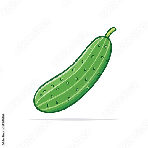 Vibrant cartoon green cucumber with striped skin and bumpy texture, isolated on white