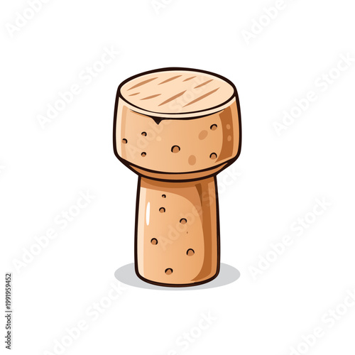 Illustration of a wooden wine cork with a textured top and porous surface