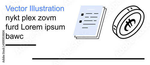 Cryptocurrency trends, digital transactions, blockchain technology, financial concepts, modern economy, decentralized systems. Icon of a document and coin with a cryptocurrency symbol. Cryptocurrency