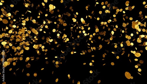 Golden coins cascading down against a dark, star-like backdrop