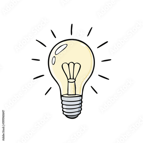 Illustration of a glowing light bulb symbolizing a new idea or inspiration with radiating lines