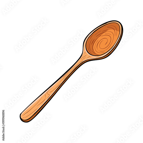 Rustic wooden spoon with smooth bowl and tapering handle shown from above