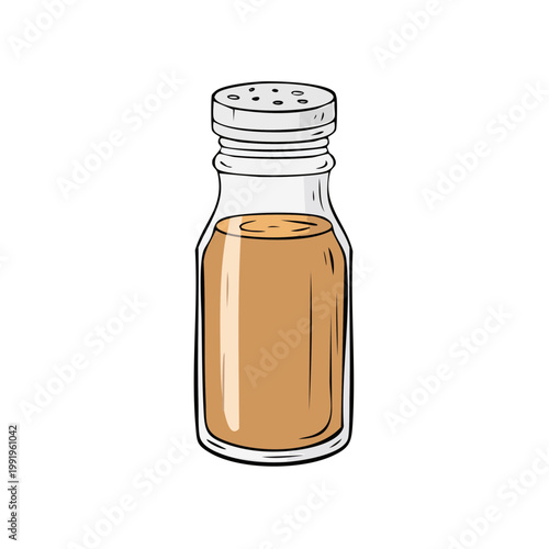 Clear Glass Salt or Pepper Shaker with Metal Lid and Brown Granules