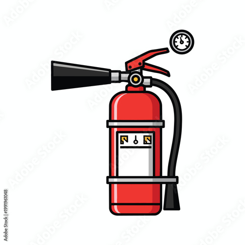 Cartoon Illustration of a Red Portable Fire Extinguisher.