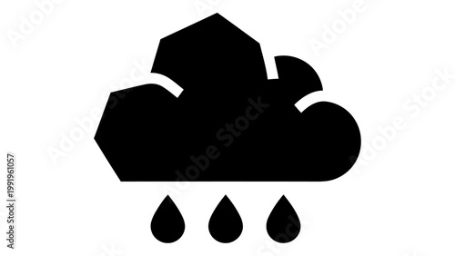 Rainy cloud icon, weather symbol, vector illustration of a cloud with raindrops isolated on white background