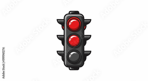 A cartoon-style traffic signal displays red lights, indicating stop