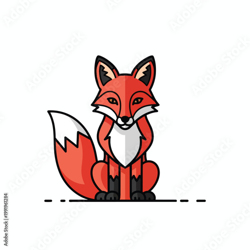 Minimalist vector illustration of a cute sitting fox with a bushy tail.