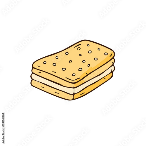 Drawn Yellow Sandwich Cookie with Cream Filling Hand-Drawn Style Illustration