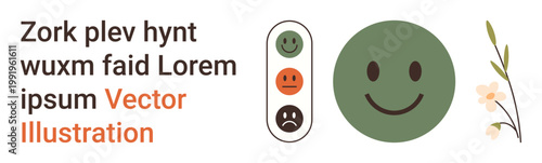 User feedback, emotional states, mood tracking, satisfaction surveys, progress evaluation, wellness concept. Green happy face, mood indicator bar floral accent. User feedback and emotional states