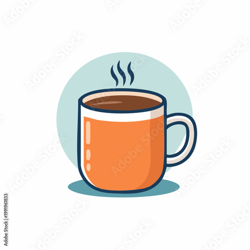 Orange mug with hot coffee and steam