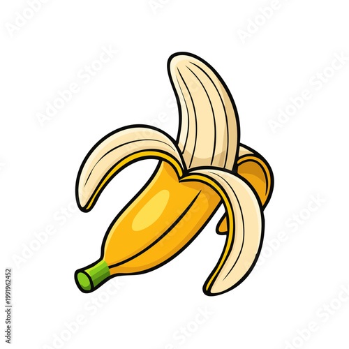 Peeled Banana Illustration, Yellow Fruit with Open Skin, Healthy Food Icon