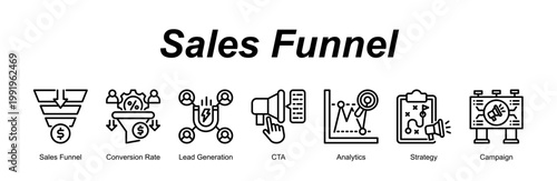 Sales Funnel banner web icon vector illustration concept with an icon of Sales Funnel, Conversion Rate, Lead Generation, CTA, Analytics, Strategy, Campaign 
