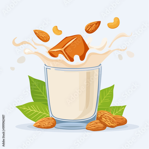 Almond milk splash with almonds and cashews