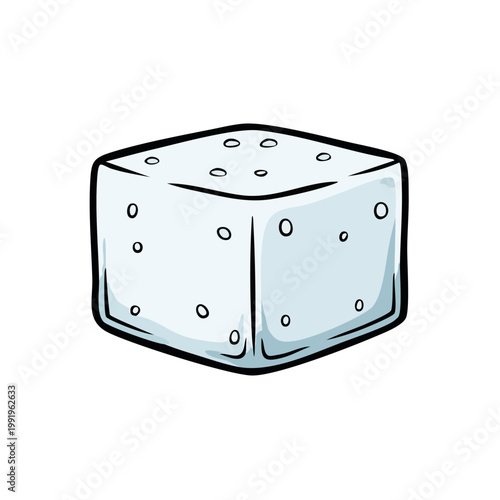 Simple illustration of a white sugar cube with scattered small holes.