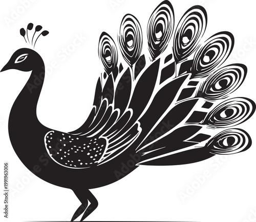 Peacock showcasing intricate feather patterns isolated on white background