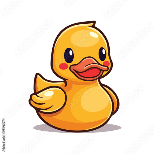 Adorable cartoon yellow rubber ducky with smiling face and rosy cheeks