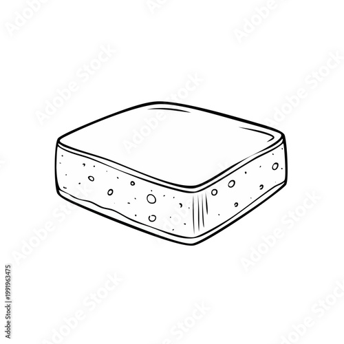 Simple line drawing of a square sponge with textured sides and bubbly surface