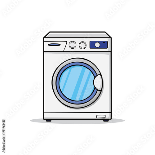 Front Loading Washing Machine with Blue Glass Door and Control Panel