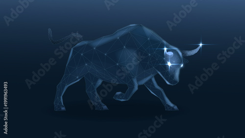Foto A luminous bull symbolizes strength and determination, illustrated with starry constellations on a dark background