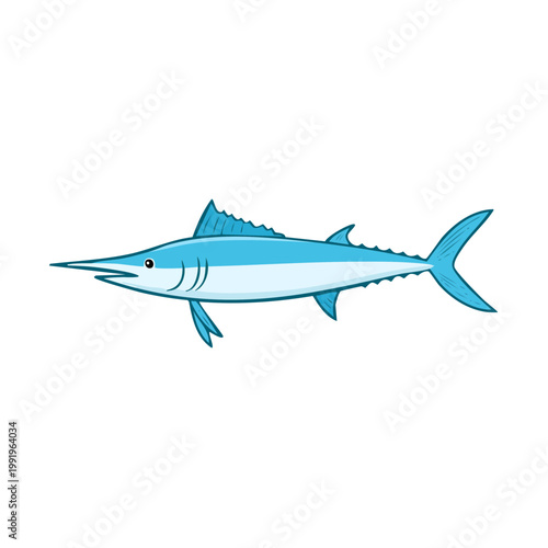 Vibrant blue marlin fish illustration with pointed snout and dorsal fin