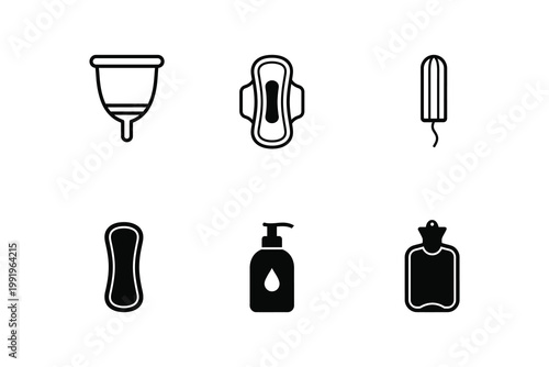 Fotografija Feminine Hygiene and Menstruation Products Black Icons Set - Women Health Care S