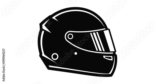 Black and white illustration of a full face racing helmet