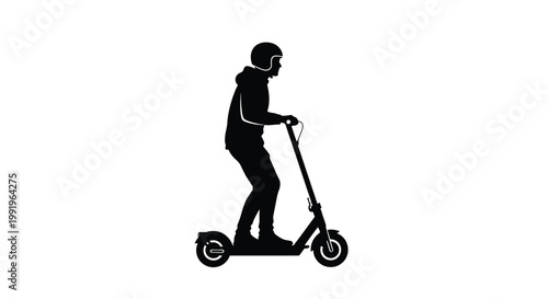 Silhouette of a person riding an electric scooter in profile view