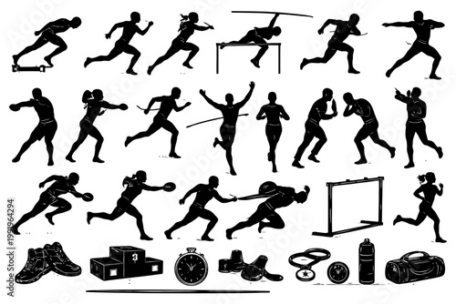 Silhouettes of diverse athletes engaging in various sports.