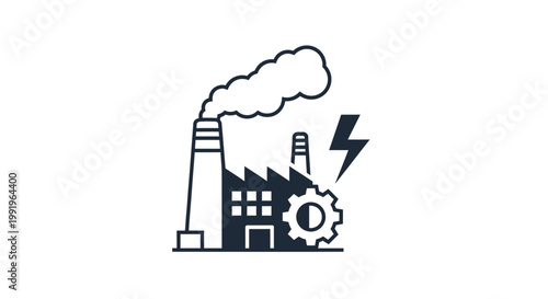 Industrial factory emitting smoke and energy representing power and pollution