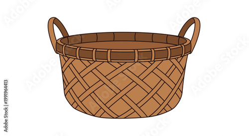 Illustration of a woven brown basket with sturdy handles isolated on white