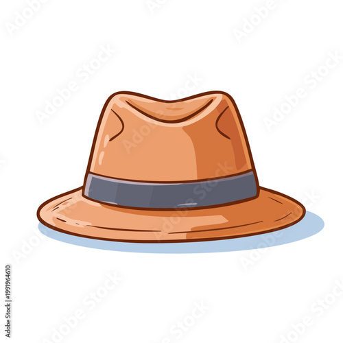 Cartoon illustration of a classic fedora hat with a dark band