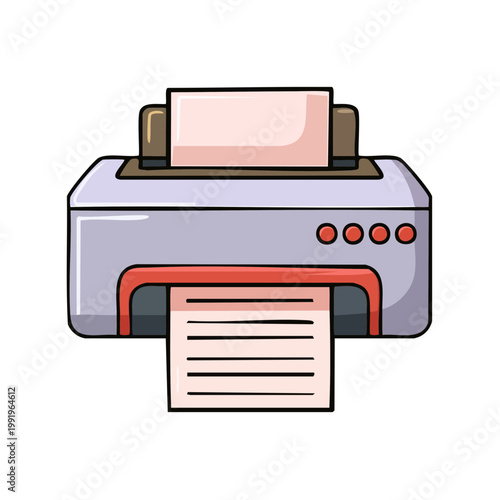 Illustration of a printer producing a document, vector graphic
