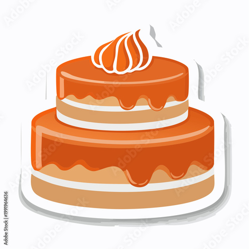 Two-tier orange frosted cake with white frosting swirl